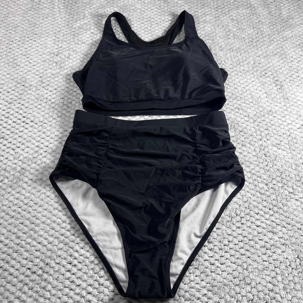 AvidRove Womens Black High Waisted Bikini Swimsuit Set Tank Top Bottoms M NWOT